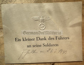 ac919 - Führergeschenk - thank you card from Adolf Hitler for soldiers coming to Germany on leave from the Eastern G+Front - dated 26th March 1943