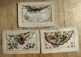 ac920 - 3x WW1 hand-embroidered silk postcards with inserts - French made for allied soldiers to send home