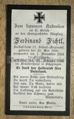 dc004 - c1915 German WW1 kia death card - 17th Infantry Regiment - Western Front - Ferdinand Fichtl