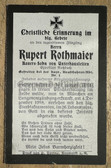 dc005 - c1918 German WW1 death card - Bavarian lorry driver Abteilung 1 - died of pneumonia - Rupert Rothmaier
