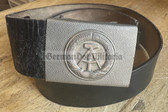 wo255 - black leather conscript soldier & NCO issue NVA, BePo and Grenztruppen belt - 90cm long