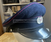 wo280 - c1960 woolly East German voluntary Feuerwehr fire service officer visor hat - Freiwillige Feuerwehr - size 55