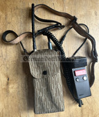 c1984 dated East German RFT UFT771 military walkie talkie radio phone with carry strap, Strichtarn pouch, antenna and microphone