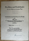 ac974 - c1938 25 years work service medal award certificate - Tax Inspector Ferdinand Huckfeldt