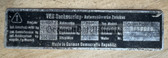 ad071 - original IFA Trabant P601 VIN/Chassis plate - car was made in 1982