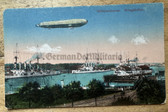 kmpc001 German WW1 postcard with Zeppelin and war ships