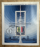 od160 - c1970 Fernsehturm TV Tower in Berlin - DDR postage stamp block with cancellation