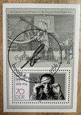 od174 - 2 - DDR postage stamp block - Bertold Brecht - with special event cancellation