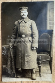 ad163 - German WW1 soldier studio portrait photo with great coat Wintermantel