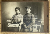 ad167 - German WW1 soldier studio portrait photo - with wife - on cardboard