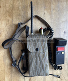 wo079 - c1988 dated East German RFT UFT771 military walkie talkie radio phone with carry strap, Strichtarn pouch, antenna and microphone