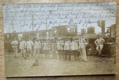 ad276 - c1901 German Army soldier with train and wagons photo - used as a postcard