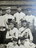 ad285 - German pre-WW1 soldier photo - white fatigues Drillich with beers & dog