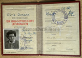 od134 - c1960 medal award certificate book - woman worked at the Central State library in East Berlin - double award