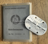 gw277 - NVA WDA Wehrdienstausweis document with dog tag - c1975 Rostock - Soldat - Nachrichten/Signaller