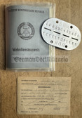 gw280 - NVA WDA Wehrdienstausweis document with dog tag - c1975 Rostock - Soldat - Nachrichten/Signaller