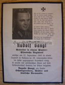 dc075 -  Gefreiter Rudolf Gangl - Railways Regiment - kia in Russia in September 1943 - death card
