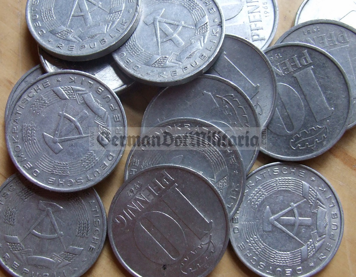 om107 - 138 - East German 10 Pfennig money coin - issued -  GermanDotMilitaria