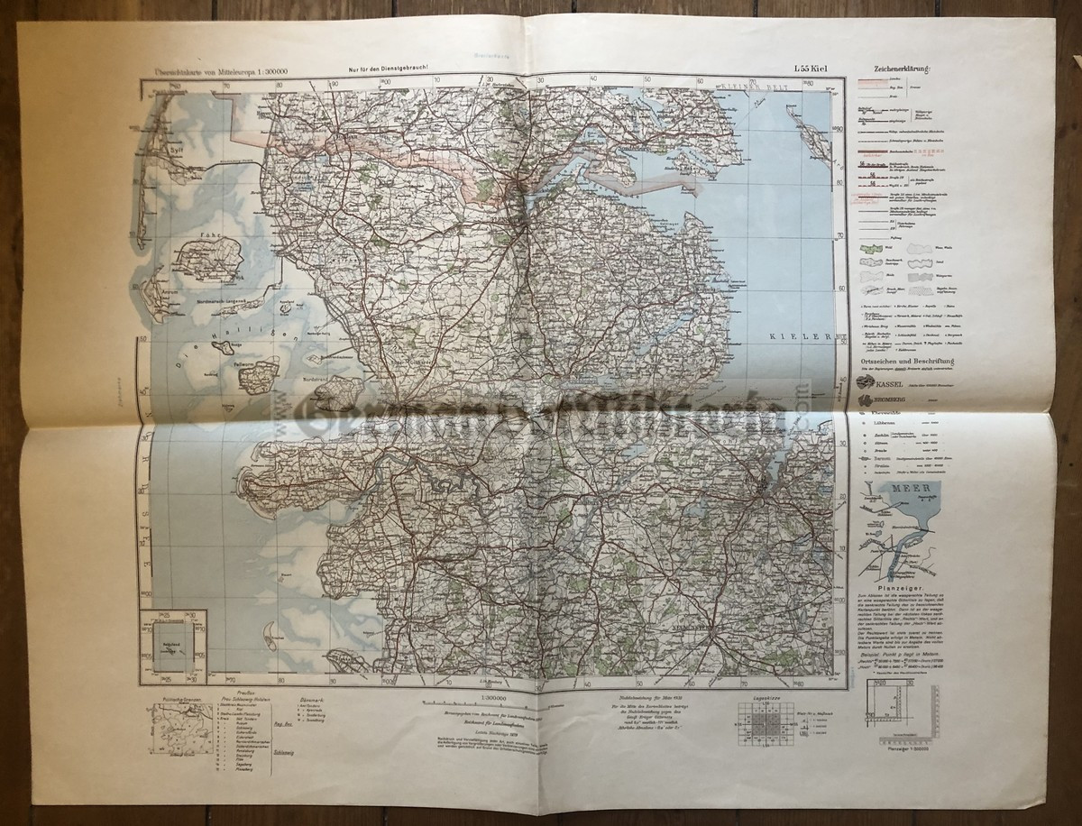 wd248 - German Wehrmacht Army map - KIEL - Germany, Denmark, Flensburg,  Sonderburg, Tondern, Sylt, Husum - GermanDotMilitaria