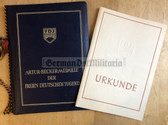 od085 - c1964 FDJ Artur Becker medal in bronze award cert with folder