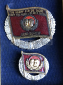 om634 - glass enamel first type Pionierorganisation Ernst Thälmann honour badges set in silver in box