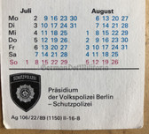 opc005 - c1989/90 school year pocket calendar - issued by VP Volkspolizei Berlin