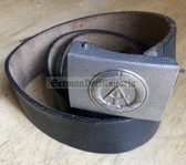 wo038 - black leather conscript soldier & NCO issue NVA, BePo and Grenztruppen belt - 120cm long