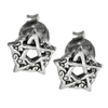 Sterling Silver Crescent Moon Pentacle Stud Earrings