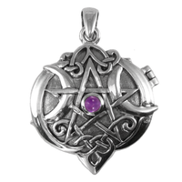 Sterling Silver Heart Pentacle Locket with Amethyst