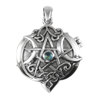 Sterling Silver Heart Pentacle Locket with Rainbow Moonstone