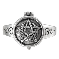 Sterling Silver Crescent Moon Pentacle Poison Locket Ring