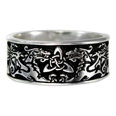 Wide Celtic Knot Dragon Ring Triquetra Ring