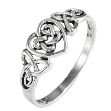 Silver Celtic Knot Triquetra Hidden Pentacle Heart Ring