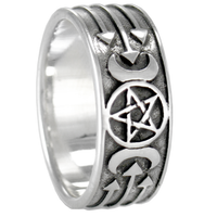Silver Triple Moon Goddess Pentacle Ring