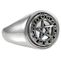 Pentacle Moon Phases Rotating Flip Ring with Rainbow Moonstone