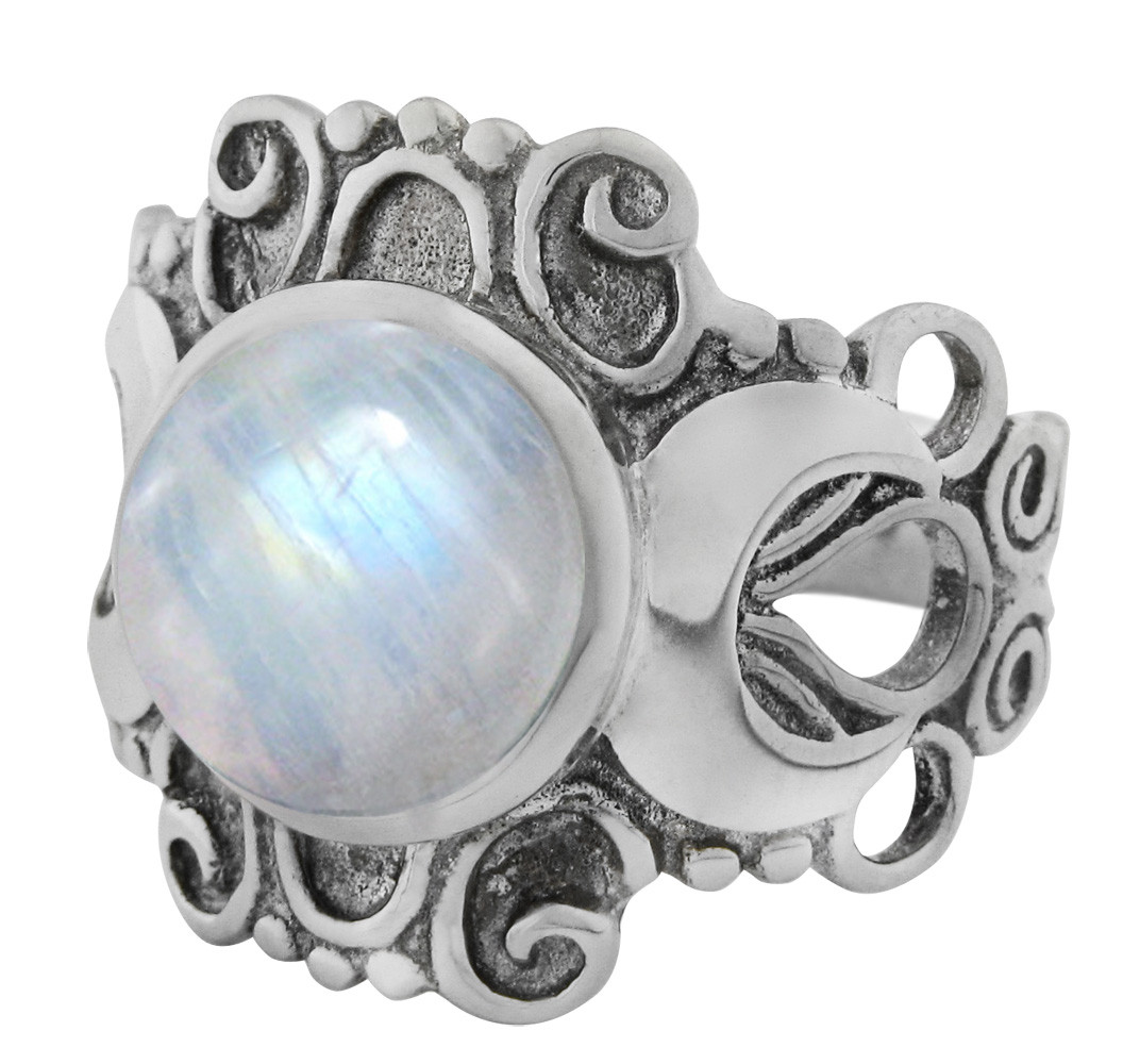 Large Moonstone Victorian Triple Moon Goddess Ring Wicca Pagan Jewelry