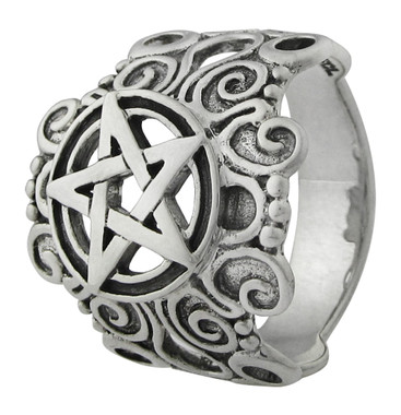 Large Sterling Silver Ornate Pentacle Ring