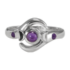 Sterling Silver Lunar Phases Triple Goddess Ring with Amethyst