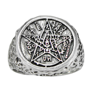 Large Sterling Silver Tetragrammaton Pentagram Ring
