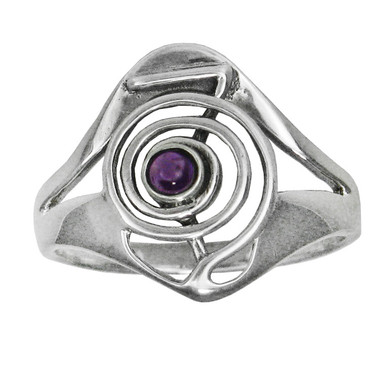 Sterling Silver Cho Ku Rei Reiki Ring with Amethyst
