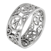 Sterling Silver Wide Filigree Pentacle Band Ring