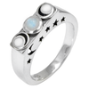 Sterling Silver Lunar Phase Ring with Rainbow Moonstones