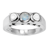 Sterling Silver Lunar Phase Ring with Rainbow Moonstones