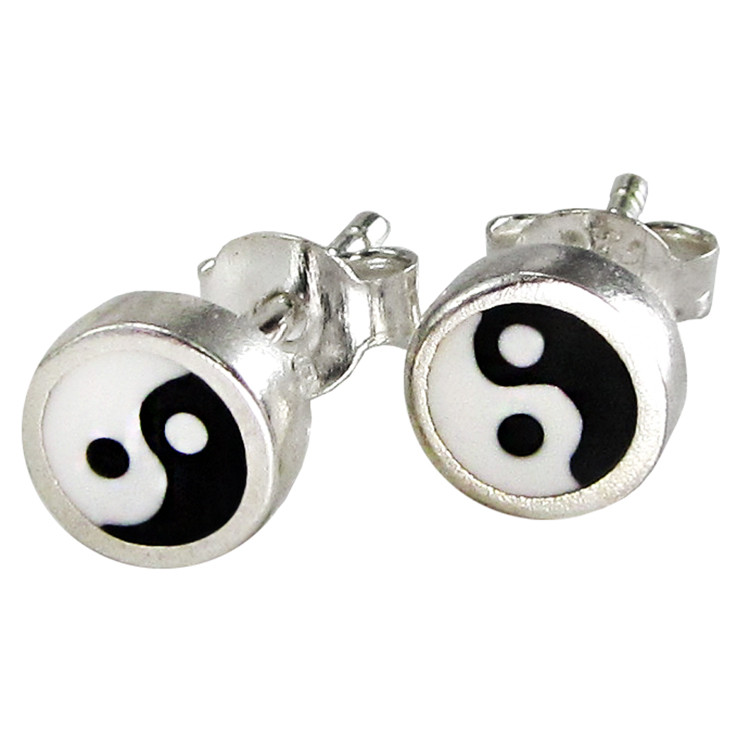 100% Real 925 Sterling Silver small 4mm ying yang black white studs earrings
