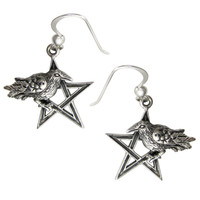Sterling Silver Crow Raven Pentagram Earrings Wiccan Pagan Jewelry