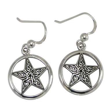 Sterling Silver Celtic Knot Pentacle Pentagram Star Earrings Wiccan Pagan Jewelry