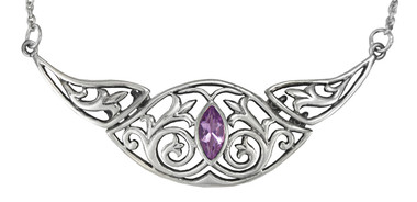 Elegant Victorian Sterling Silver Folding Collar Necklace with Amethyst Gemstone