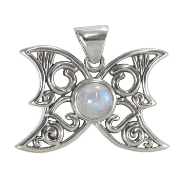 Sterling Silver Butterfly Moon Phases Rainbow Moonstone Pendant Jewelry