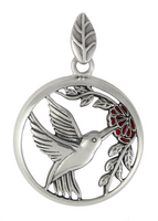Beautiful Sterling Silver Hummingbird Rose Flower Pendant Jewelry