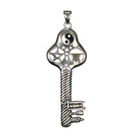 Large Sterling Silver Key of Magic Symbolic Pagan Pentacle Pendant Jewelry